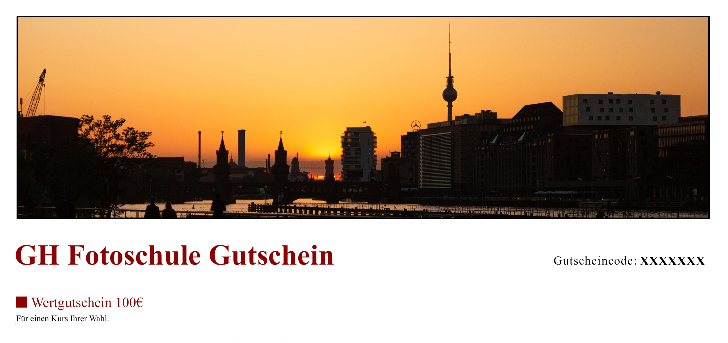 Wertgutschein 100€. Für einen Kurs Ihrer Wahl.